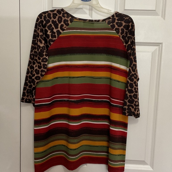 Striped Long Sleeve Top with Leopard Print - Picture 3 of 5
